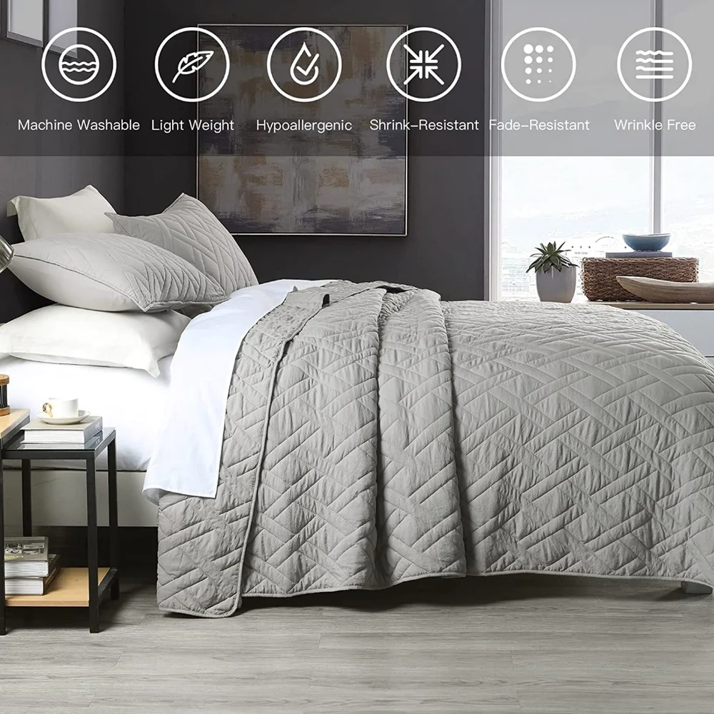 **SOLD**HORIMOTE HOME4 Quilt SET King Size Grey Classic Diamond Stitched Pattern - Picture 3 of 7